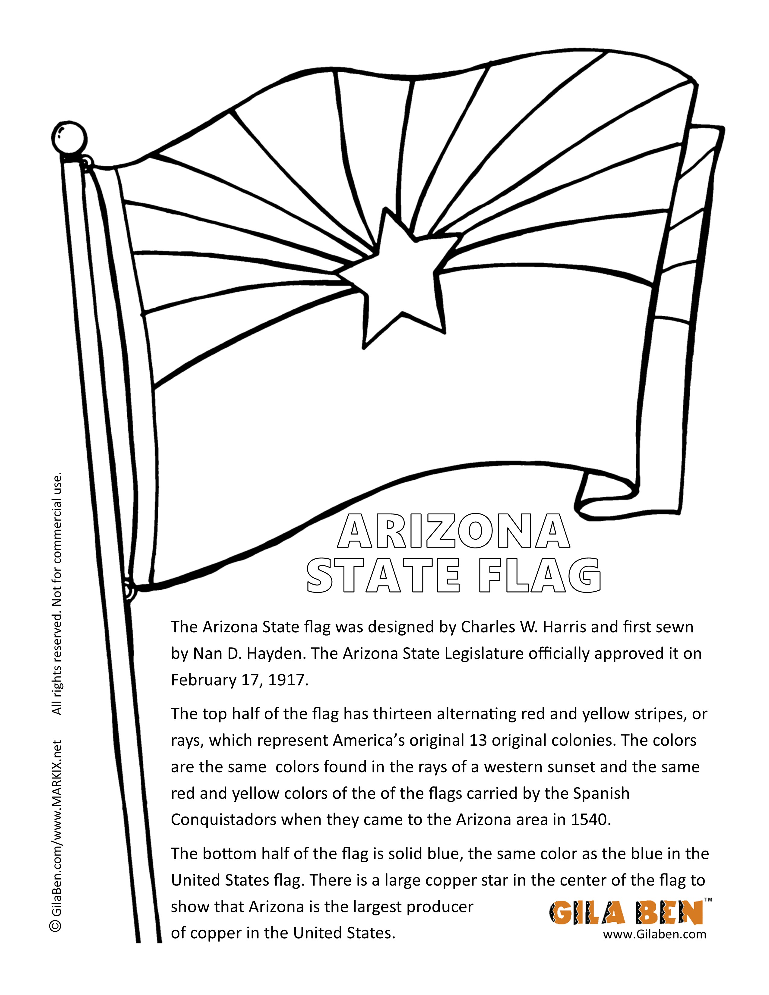 Arizona State Flag Coloring Page Printout