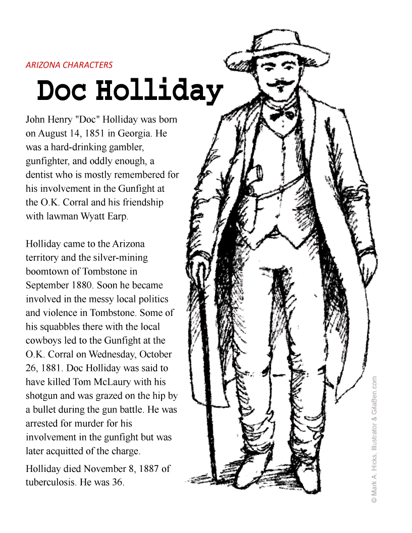 John Henry "Doc" Holliday  Coloring Page Printout
